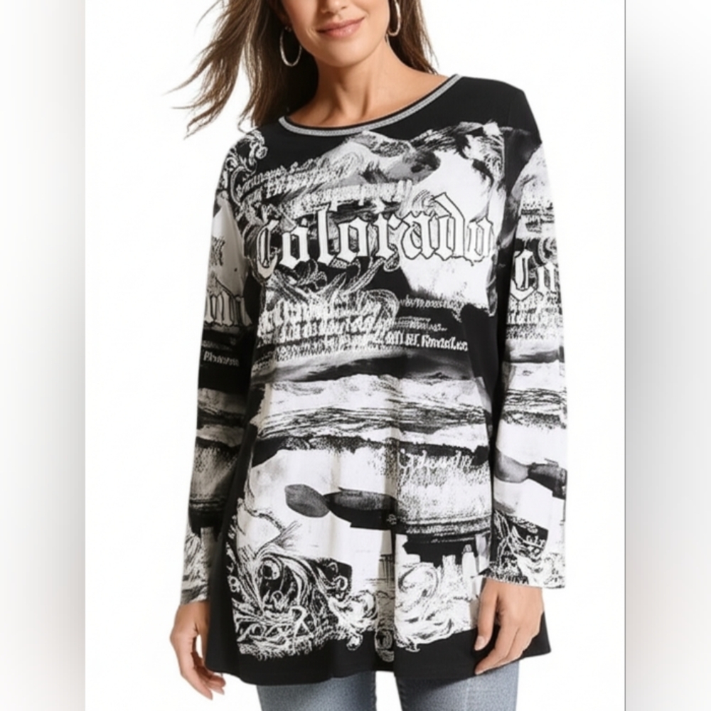 NWT Big Bang Womens Black & Grey Colorado Sequined 3/4 Sleeve All Over XL